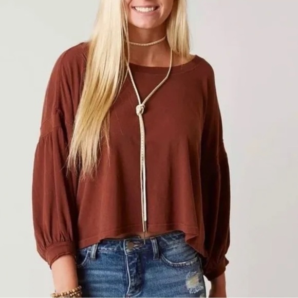 Free People We the Free Blouse Sugar Rush Dolman Sleeve Balloon Cropped Shirt - Picture 1 of 12